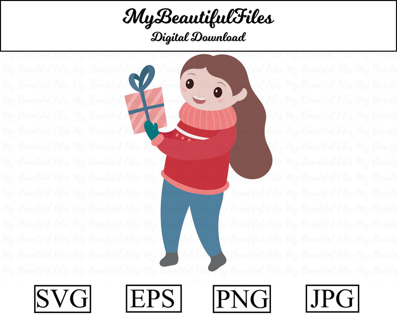 Little girl with present - Christmas SVG MyBeautifulFiles 