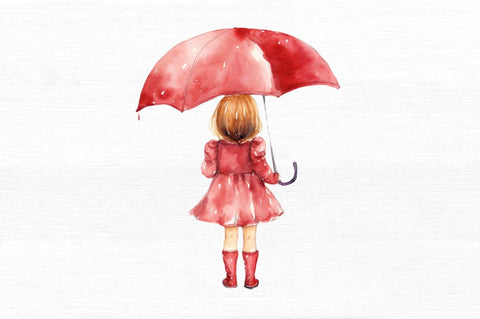 Little Girl with Umbrella Watercolor Sublimation Regulrcrative 