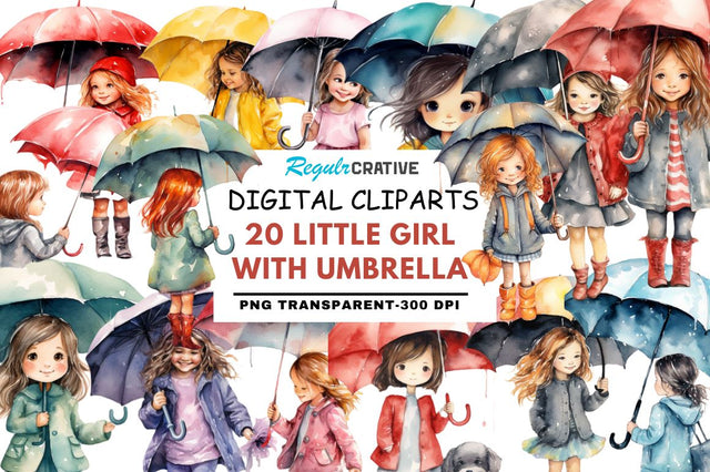 Little Girl with Umbrella Watercolor Sublimation Regulrcrative 