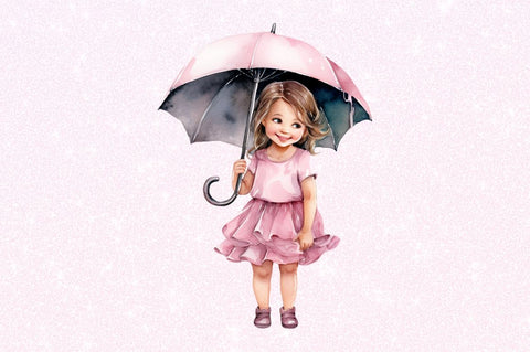 Little Girl with Umbrella Watercolor Sublimation Regulrcrative 