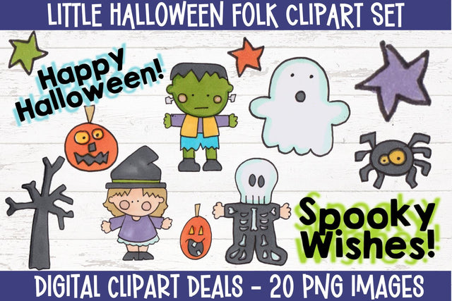 Little Halloween Folk Clipart Set - Children's Halloween Clipart Sublimation Digital Clipart Deals 
