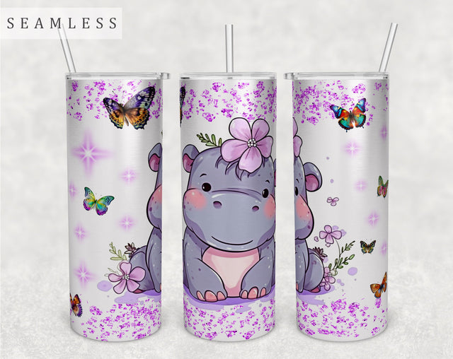 Little Hippo Tumbler Wrap, 20oz Skinny Tumbler Sublimation Design, Cute Hippo Tumbler PNG Sublimation HappyDesignStudio 
