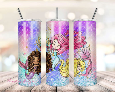 Little Kids Mermaid 20oz Skinny Tumbler Sublimation Designs, Mermaid purple bokeh, Wraps Seamless for Straight/Tapered, PNG,Digital Download Sublimation TrendingDesign 