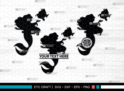 Little Mermaid Monogram, Little Mermaid Silhouette, Little Mermaid SVG, Mermaid Svg, Sea Animal Svg, SB00378 SVG ETC Craft 