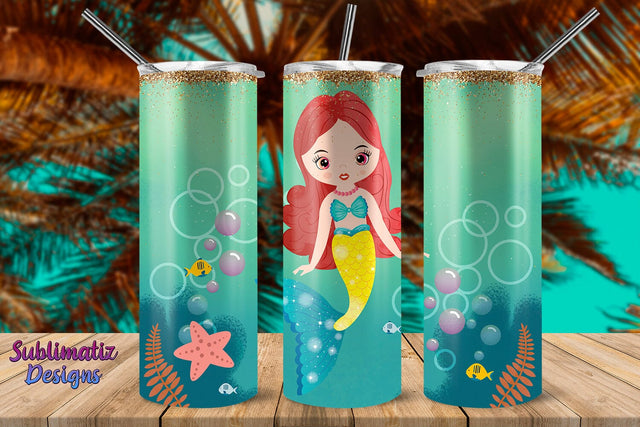 Little Mermaid Red Hair 20 oz Skinny Tumbler Wrap Sublimation Sublimatiz Designs 
