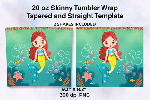 Little Mermaid Red Hair 20 oz Skinny Tumbler Wrap Sublimation Sublimatiz Designs 