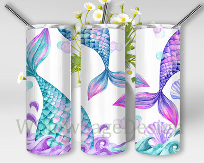 Little Mermaid Tail 20oz Skinny Tumbler, Watercolor Mermaid Tail Tumbler Wrap, Mermaid Scales Tumbler Design, Mermaid Sublimation Design, Digital Download Sublimation WillowSageDesign 
