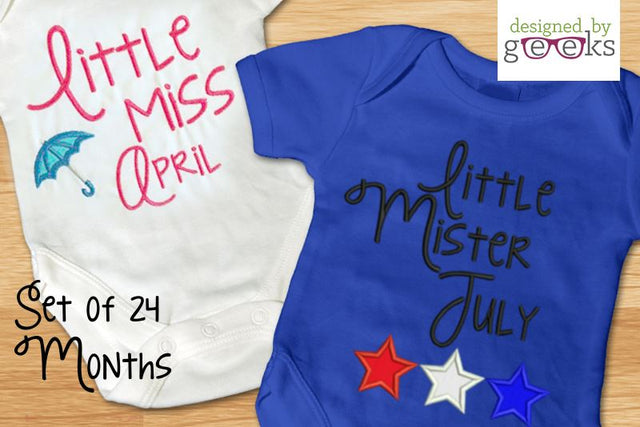 Little Miss and Mister First Year Applique Embroidery Bundle Embroidery/Applique Designed by Geeks 