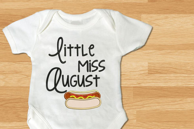 Little Miss August Hot Dog Applique Embroidery Embroidery/Applique Designed by Geeks 