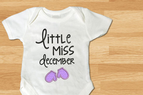 Little Miss December Mittens Applique Embroidery Embroidery/Applique Designed by Geeks 