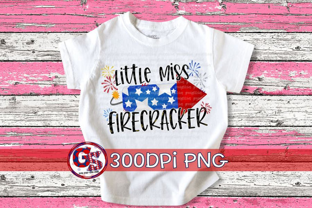 Little Miss Firecracker PNG for Sublimation-July 4th PNG Sublimation Greedy Stitches 