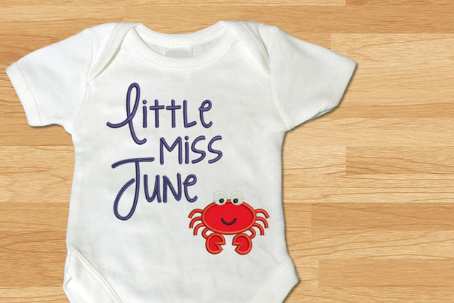 Little Miss June Crab Applique Embroidery Embroidery/Applique Designed by Geeks 