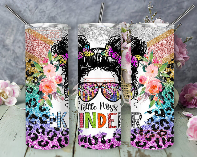 Little Miss Kinder Tumbler Png, Kindergarten 20oz Tumbler Design, Leopard Rainbow Glitter Tumbler Wrap, Teacher Life Tumbler Template, Instant Download Sublimation DesignSVG 