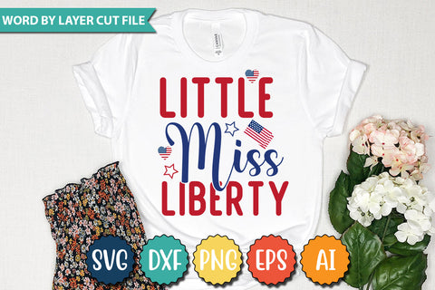 Little Miss Liberty SVG Cut File,SVGs,quotes-and-sayings,food-drink,mini-bundles,print-cut,on-sale,Clipart Clip Art Sublimation or Vinyl Shirt Design SVG DesignPlante 503 