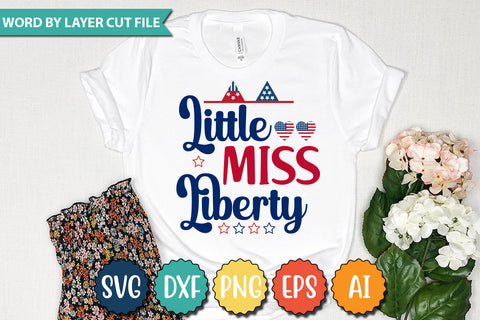 Little Miss Liberty SVG Cut File,SVGs,quotes-and-sayings,food-drink,mini-bundles,print-cut,on-sale,Clipart Clip Art Sublimation or Vinyl Shirt Design SVG DesignPlante 503 