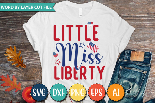 Little Miss Liberty SVG Cut File,SVGs,quotes-and-sayings,food-drink,mini-bundles,print-cut,on-sale,Clipart Clip Art Sublimation or Vinyl Shirt Design SVG DesignPlante 503 