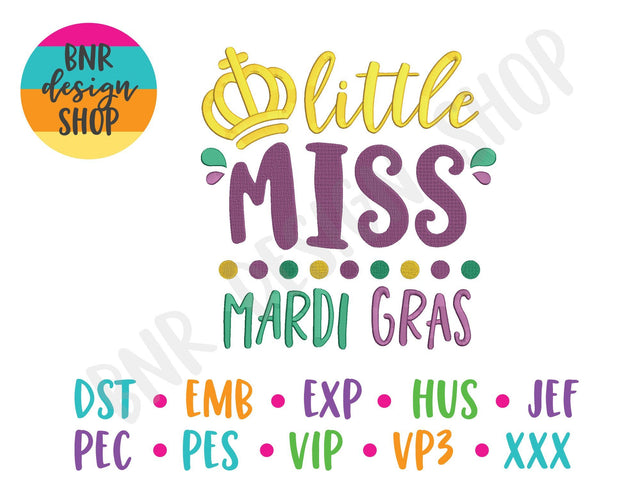 Little Miss Mardi Gras Machine Embroidery Design Embroidery/Applique BNRDesignShop 