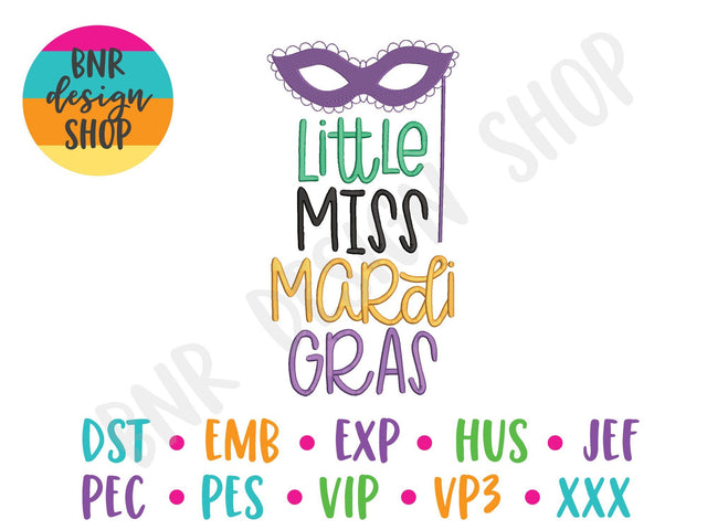 Little Miss Mardi Gras Machine Embroidery Design Embroidery/Applique BNRDesignShop 