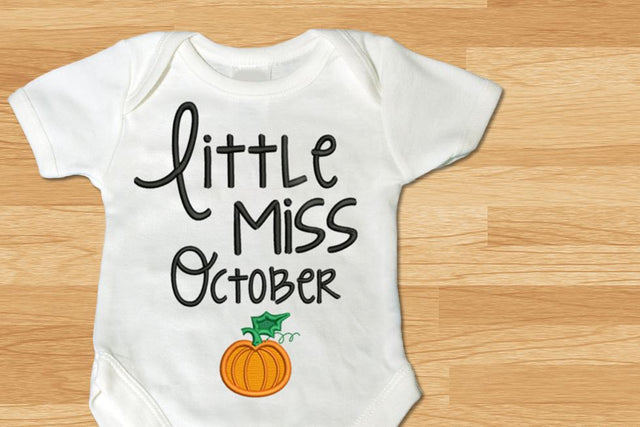 Little Miss October Pumpkin Applique Embroidery Embroidery/Applique Designed by Geeks 