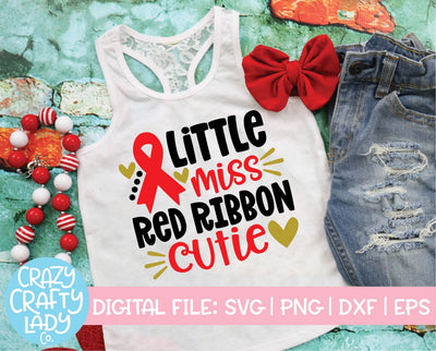 Little Miss Red Ribbon Cutie | Red Ribbon Week Quote SVG Cut File SVG Crazy Crafty Lady Co. 