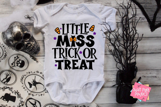 Little Miss Trick Or Treat, Baby Girl Halloween Svg, Baby Ghost Svg, Baby Ghoul Svg, Halloween Quote SVG Craft Pixel Perfect 