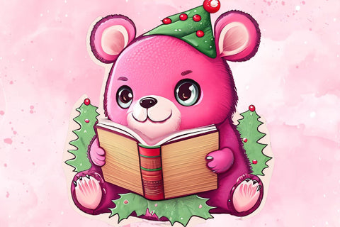 Little Pink Animal Christmas Book clipart Sublimation Rupkotha 