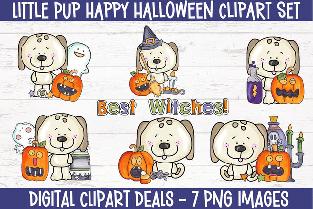 Little Pup Happy Halloween Clipart Set Sublimation Digital Clipart Deals 