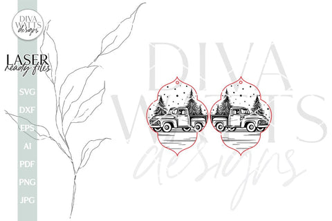 Little Red Truck Earrings SVG For Laser Earrings With Truck Glowforge Earrings For Christmas Little Truck With Trees Earrings Christmas Tree SVG Diva Watts Designs 