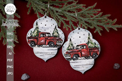 Little Red Truck Earrings SVG For Laser Earrings With Truck Glowforge Earrings For Christmas Little Truck With Trees Earrings Christmas Tree SVG Diva Watts Designs 