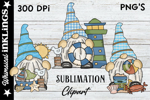 Little Seashore Gnomes-Beach Sublimation Clipart Sublimation Whimsical Inklings 
