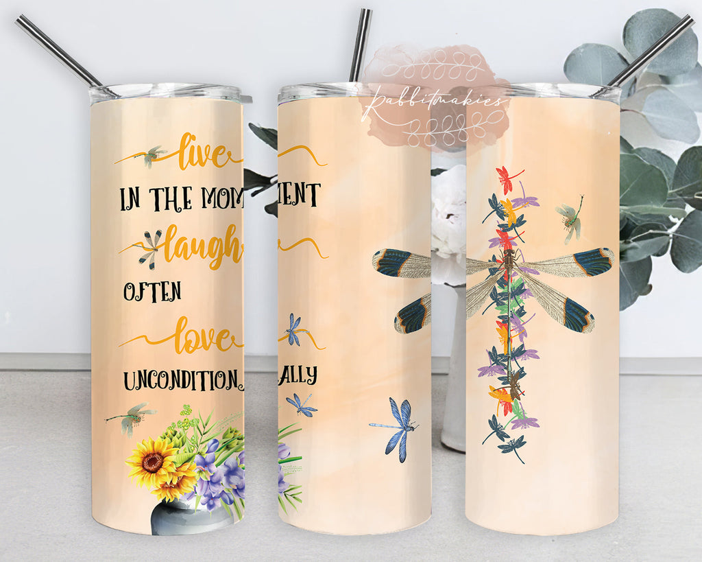 Live Laugh Love 20oz Tumbler Wrap, Dragonfly Floral Tumbler Png ...