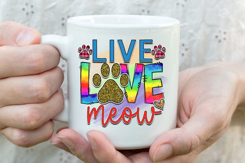 Live love meow Sublimation PNG, Sublimation Cat Design Sublimation Regulrcrative 