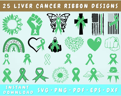 Liver Cancer Ribbon SVG Bundle, 25 Designs, Liver Cancer Clipart, Emerald Cancer Ribbon SVG, Liver Cancer PNG Files, Liver Cancer Sunflower SVG SVG HappyDesignStudio 