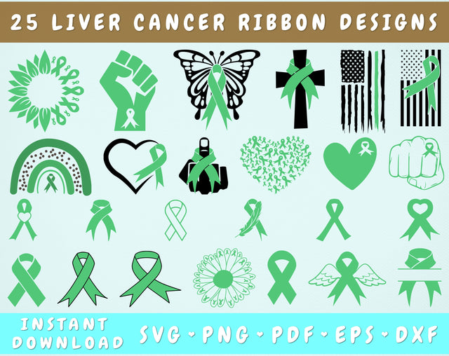 Liver Cancer Ribbon SVG Bundle, 25 Designs, Liver Cancer Clipart, Emerald Cancer Ribbon SVG, Liver Cancer PNG Files, Liver Cancer Sunflower SVG SVG HappyDesignStudio 