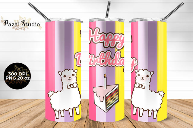 Llama Happy Birthday Colorful 20 oz Skinny Tumbler Wrap Sublimation Design Sublimation Pazal Studio 