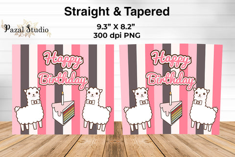 Llama Happy Birthday Pink 20 oz Skinny Tumbler Wrap Sublimation Design Sublimation Pazal Studio 