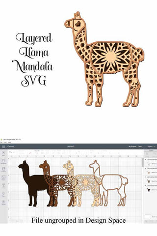 LLama Mandala SVG file, layered SVG cut file, 4 layers SVG Digital Honeybee 