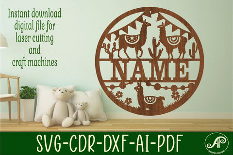Llama name sign svg laser cut template SVG APInspireddesigns 