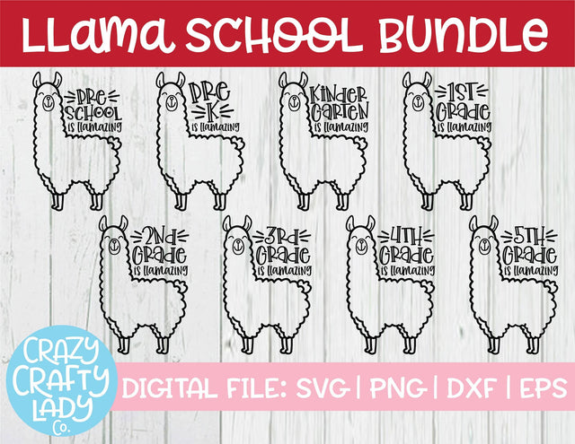 Llama School SVG Cut File Bundle SVG Crazy Crafty Lady Co.