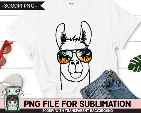 Llama Sunglasses SUBLIMATION designs png, Llama png, Sunset Sunglasses PNG file, Palm Tree glasses png, Beach Vacation png, Summer Llama glasses png Sublimation Wild Pilot 