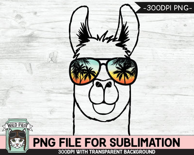 Llama Sunglasses SUBLIMATION designs png, Llama png, Sunset Sunglasses PNG file, Palm Tree glasses png, Beach Vacation png, Summer Llama glasses png Sublimation Wild Pilot 
