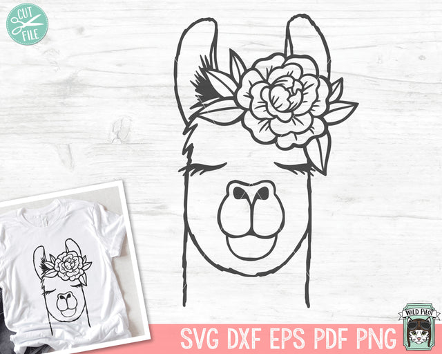 Llama SVG file, Llama Flower Crown SVG, Floral Llama cut file, Animal Flowers svg, Floral Crown, Llama with Flowers, Cute Llama Face svg SVG Wild Pilot 