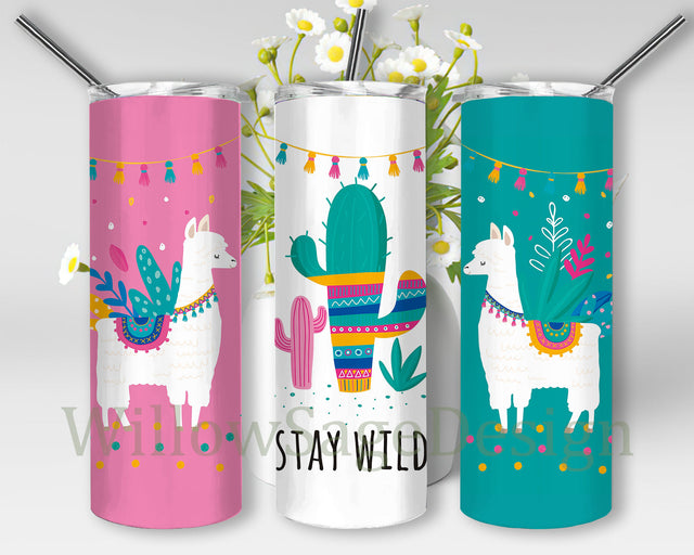 Llama Tumbler Wrap, Stay Wild 20oz Skinny Tumbler, Cactus Colorful Tumbler Png, Llama Sublimation Design, Llama Tumbler Template, Digital Download Sublimation WillowSageDesign 