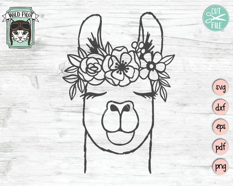 Llama With Flower Crown SVG Cut File SVG Wild Pilot 