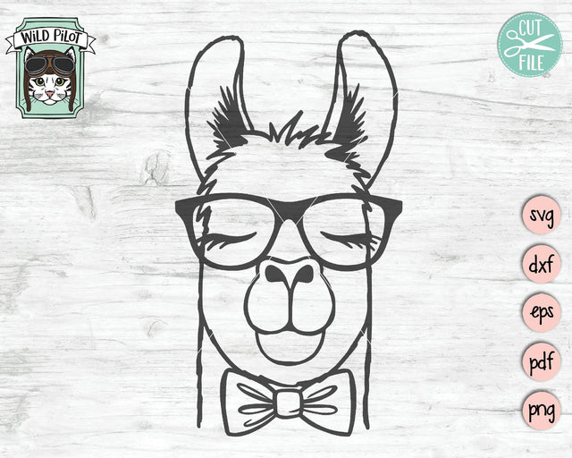 Llama With Glasses Bowtie SVG Cut File SVG Wild Pilot 