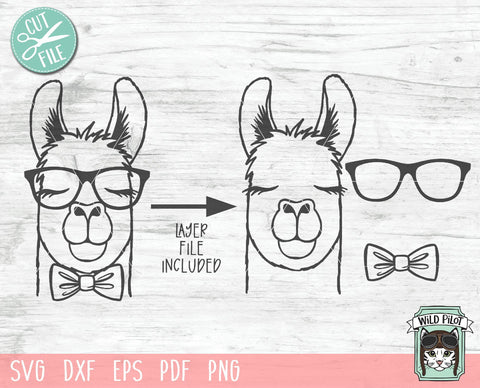 Llama With Glasses Bowtie SVG Cut File SVG Wild Pilot 