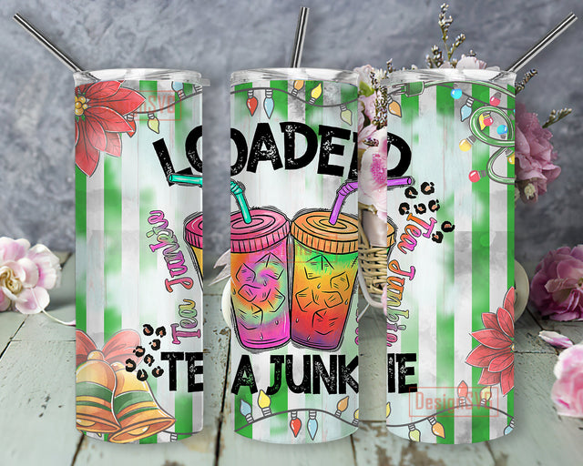 Loaded Tea Junkie Design Tumbler, Loaded Tea 20oz Skinny Tumbler, Tea Sublimation Design for Straight, Leopard Pattern Sublimation Png, Digital Download Sublimation DesignSVG 