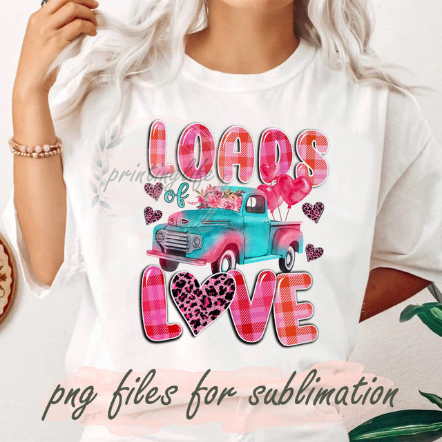 Loads of Love Png, Valentines Sublimation Png, Heart Leoprad Design Png, Valentine Truck Png, Valentine's Day, Digital Download Sublimation PrintingLife 