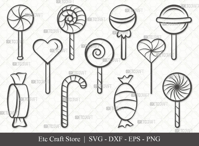 Lollipop Outline SVG Cut File | Sweets Candy Svg | Round Lollipop Svg | Candy Swirl Svg | Bundle | Eps | Dxf | Png SVG ETC Craft 