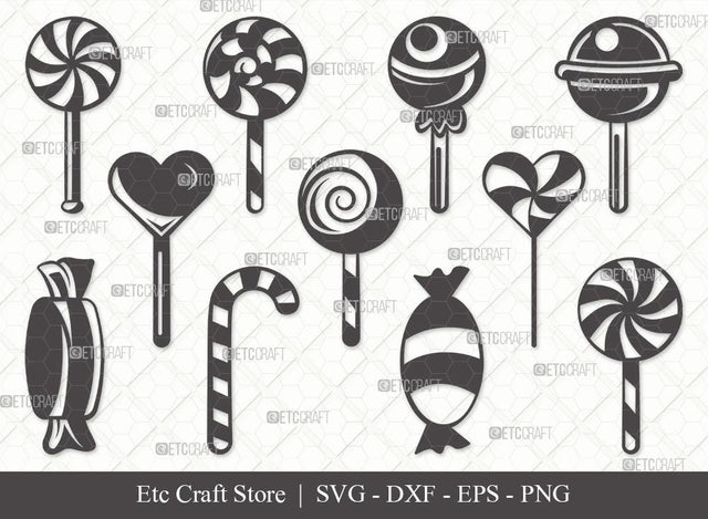 Lollipop Silhouette SVG Cut File | Sweets Candy Svg | Round Lollipop Svg | Candy Swirl Svg | Bundle | Eps | Dxf | Png SVG ETC Craft 